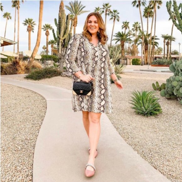 Maeve By Anthropologie Juno Snakeskin Print Dress 3/4 Sleeve Mini Size XS - Picture 1 of 13